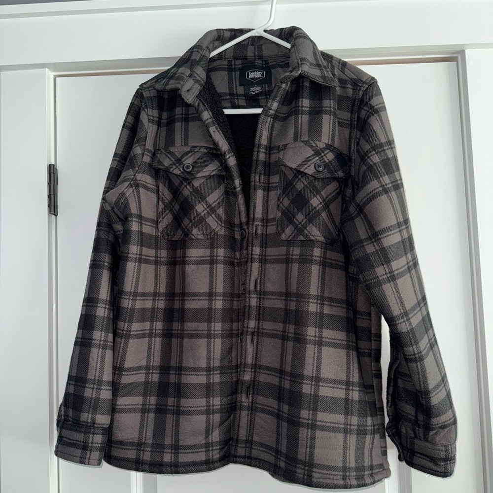 Charcoal Plaid Flannel fleece lined Jacket